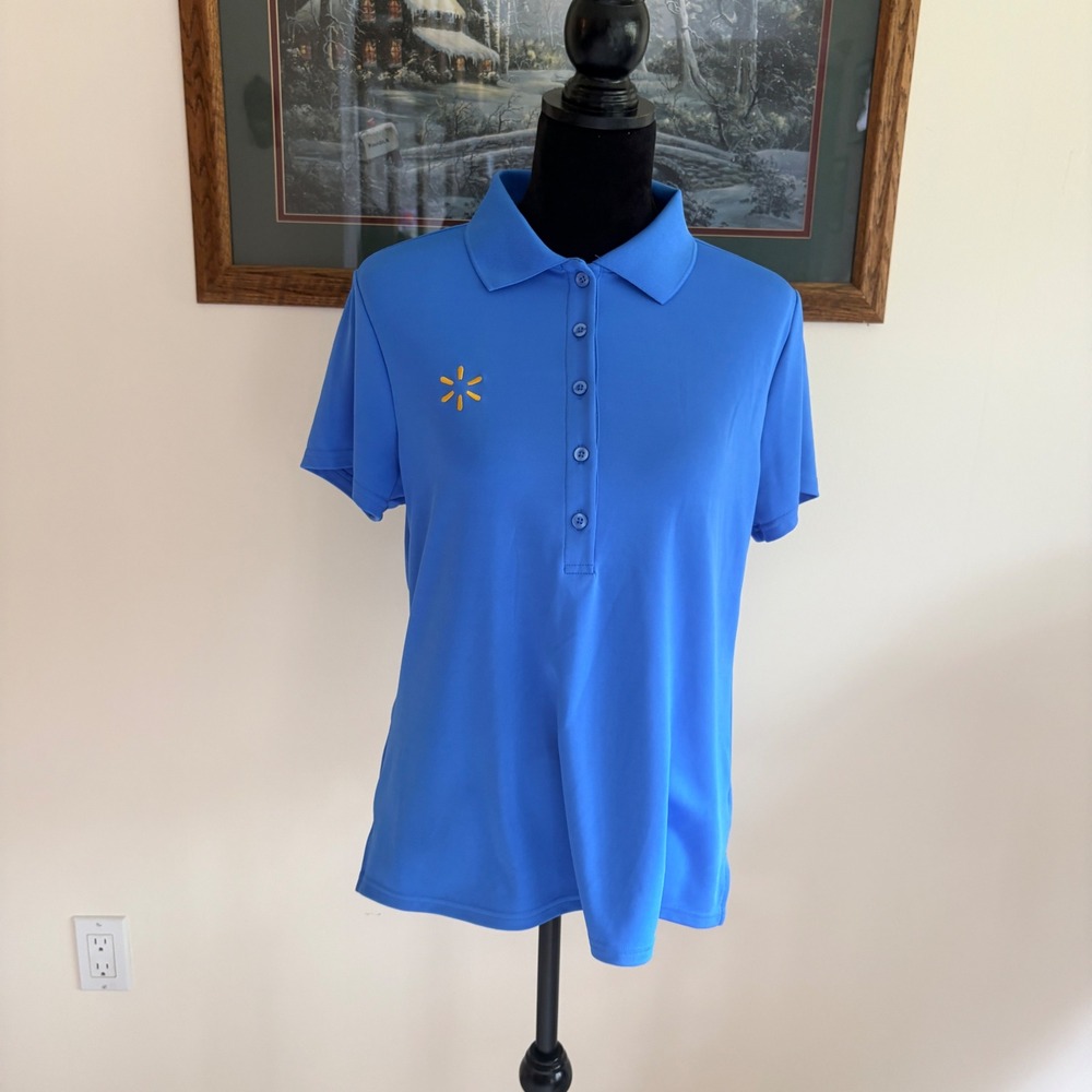 Walmart Polo Shirt Womens Large Blue Short Sleeve Spark Logo Uniform Work Top